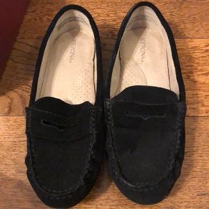 Black suede loafers